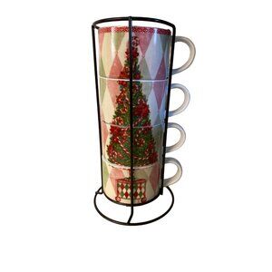 Pier One Stacking Christmas Mugs Used Set of 4